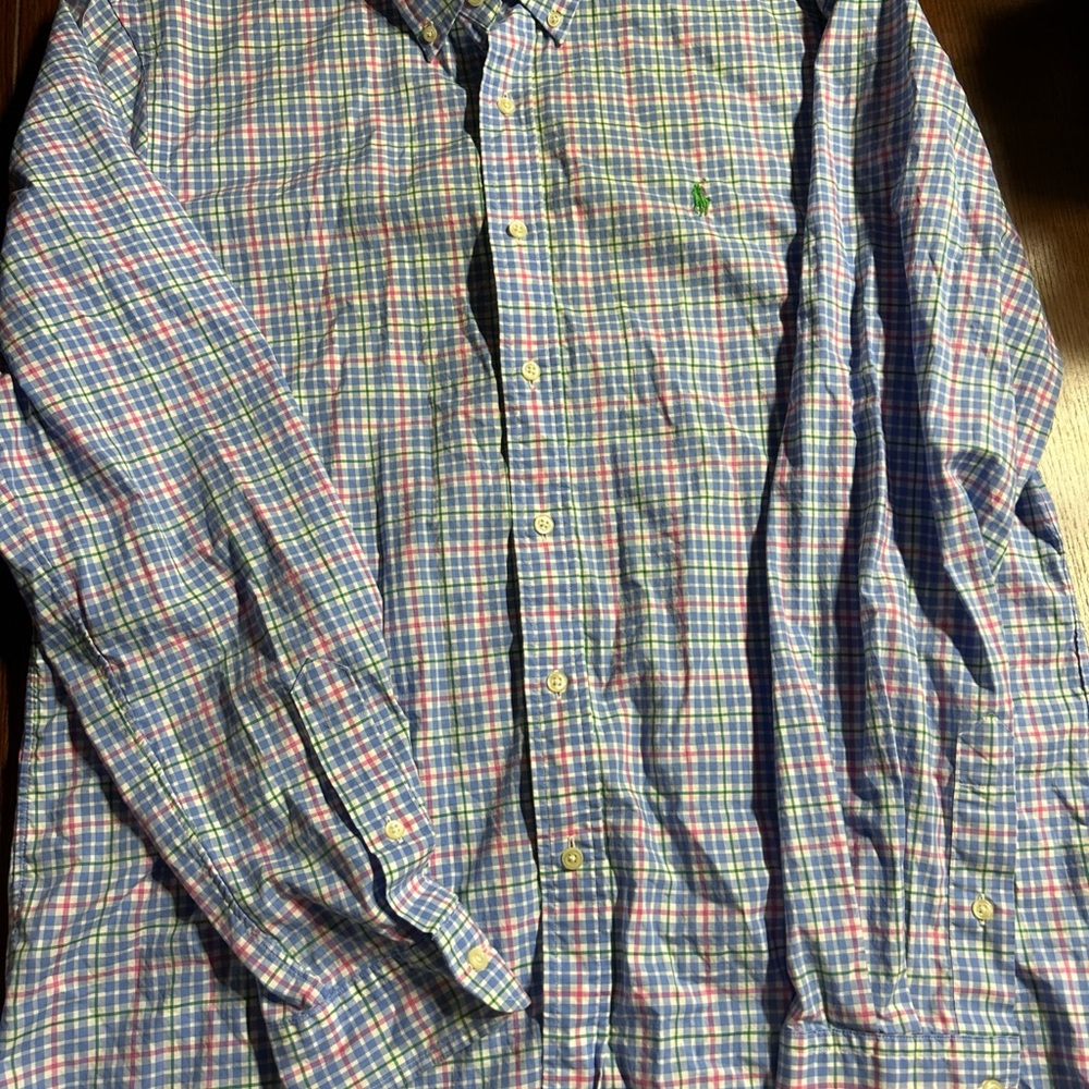Ralph Lauren Men’s Blue, Pink, & Green Plaid Button Down Shirt